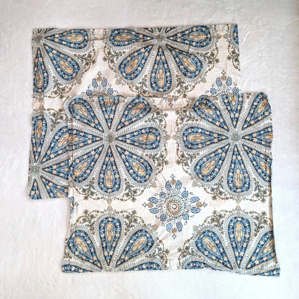 Lauren Ralph Lauren Paisley Medallion Cotton Pillow Standard Sham Set Blue Gold